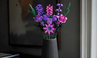 purple flower building set in a vase