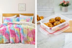 Bedding set and food storage container (2 lifestyle images in home settings)