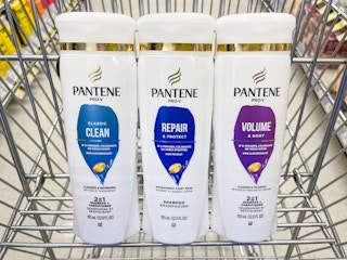 three bottles of pantene hair care in shopping cart