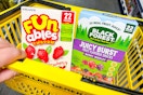 funables and black forest fruit snacks ina. yellow shopping basket