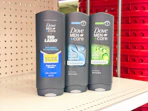 3 dove men+care body washes sitting on a target shelf