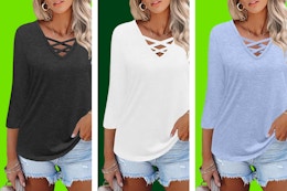 3-4 Sleeve V-Neck Top women's