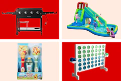 water slide bubble wands grill game collage