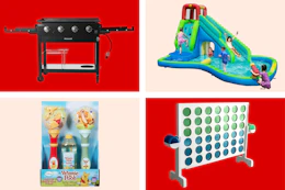 water slide bubble wands grill game collage