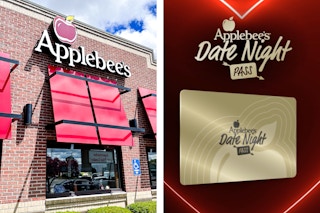 two images of applebees store front and graphic of the 