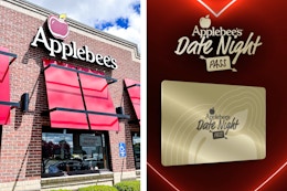 two images of applebees store front and graphic of the