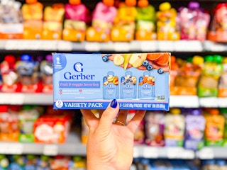 hand holding gerber smoothies