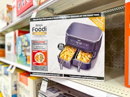 ninja foodi dual basket air fryer sitting on a target shelf