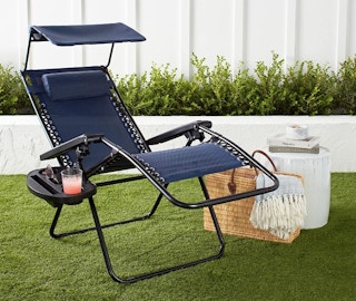 Folding Zero Gravity Recliner Patio Lounge Chair w/ Canopy, Side Tray in lawn
