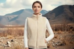 Woman wearing the ELTENA Professional Women's Heated Fleece Vest outdoors.