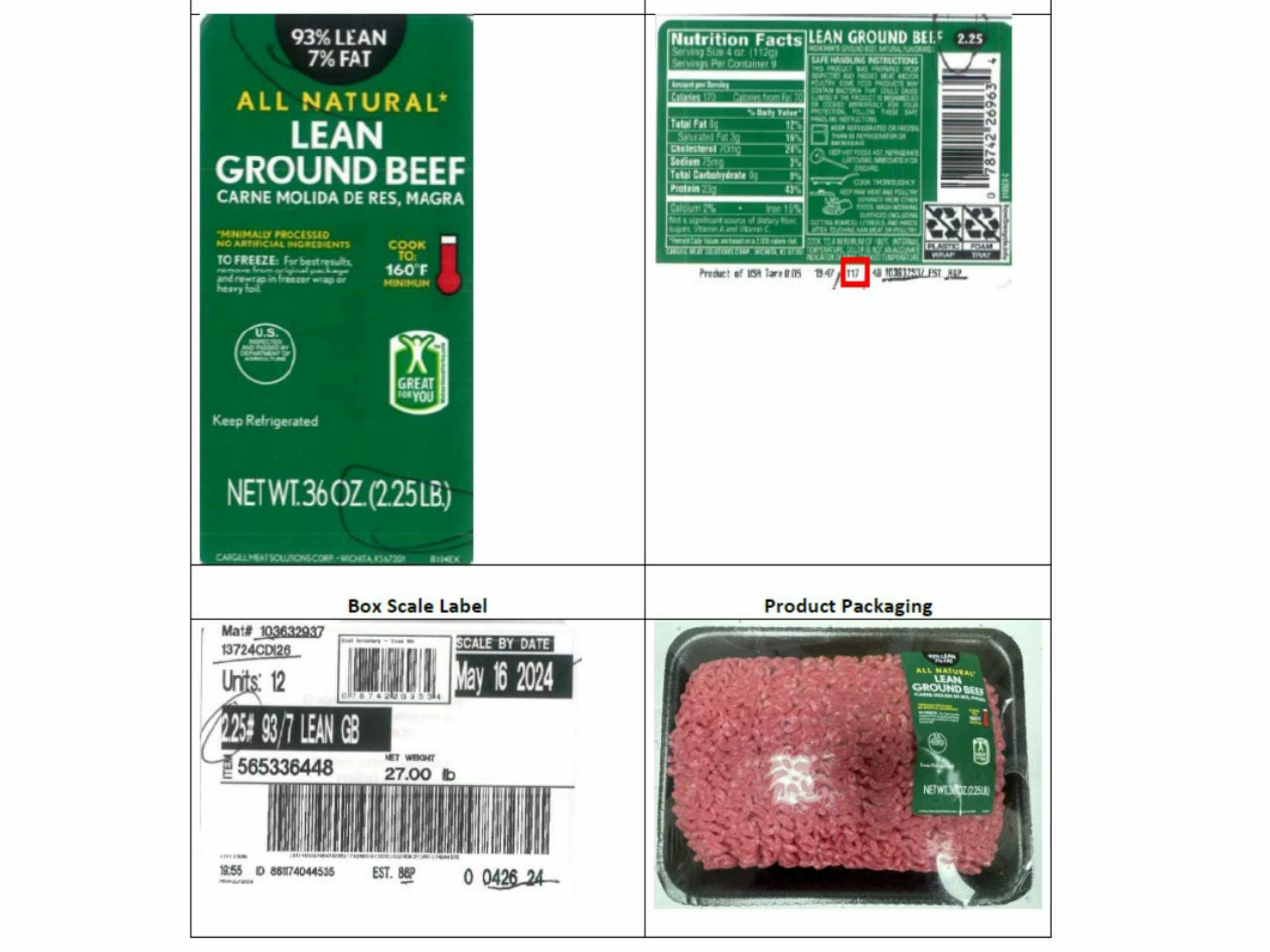 recalls cargill lean ground beef label