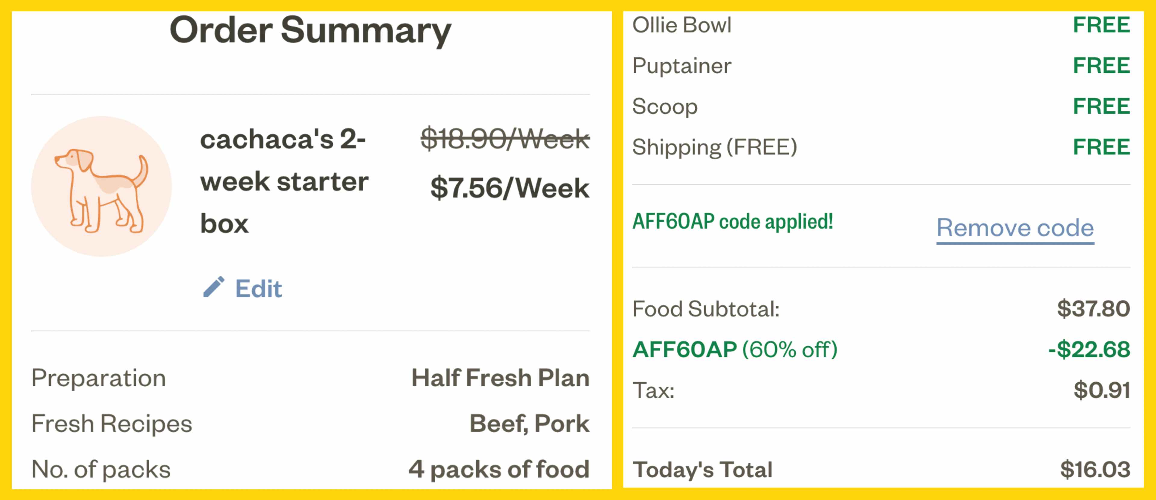 ollie dog food deal