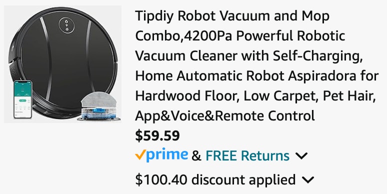 Tipdiy Robot Vacuum and Mop Combo,4200Pa