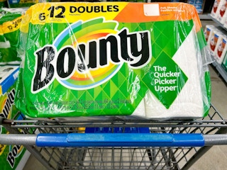 bounty paper towels at Walmart in a cart