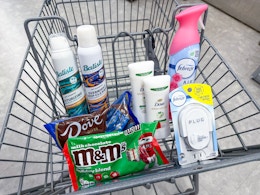 febreze dove batiste m&m's items in walgreens cart