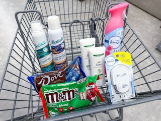 febreze dove batiste m&m's items in walgreens cart