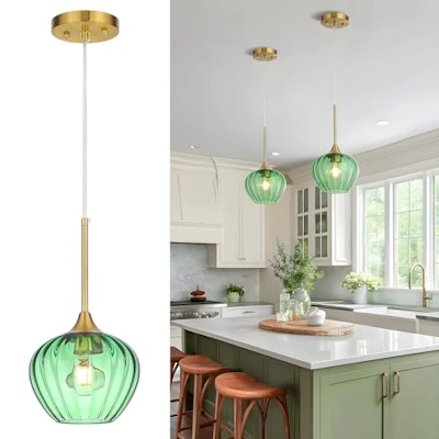 Green Glass Pendant Light, 7 in