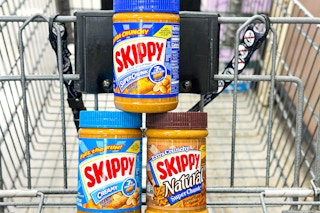 skippy peanut butter jars in shopping cart