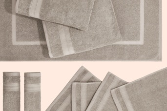 Stock image of the Mainstays 9-Piece Towel and Bath Mat Bundle in the color "Washed Stone"