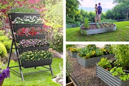 3 lifestyle photos of raised garden beds in different outdoor settings