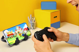 a man using a phone holder to play games