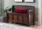 dark wood bench with storage