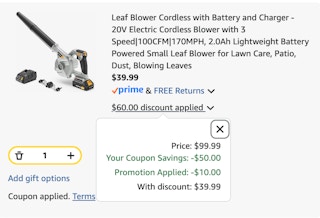 leaf blower Amazon receipt
