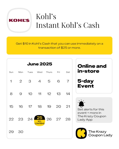 Instant Kohl's Cash 2025 dates