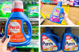 dollar general persil, purex, snuggle 3-photo collage