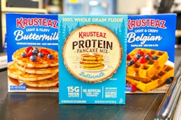krusteaz pancake and waffle mixes on register belt