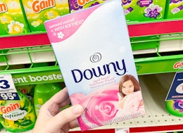 Downy dryer sheets being held in aisle