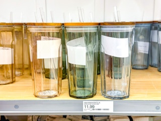 3 magnolia fluted glass tumblers together on a target shelf