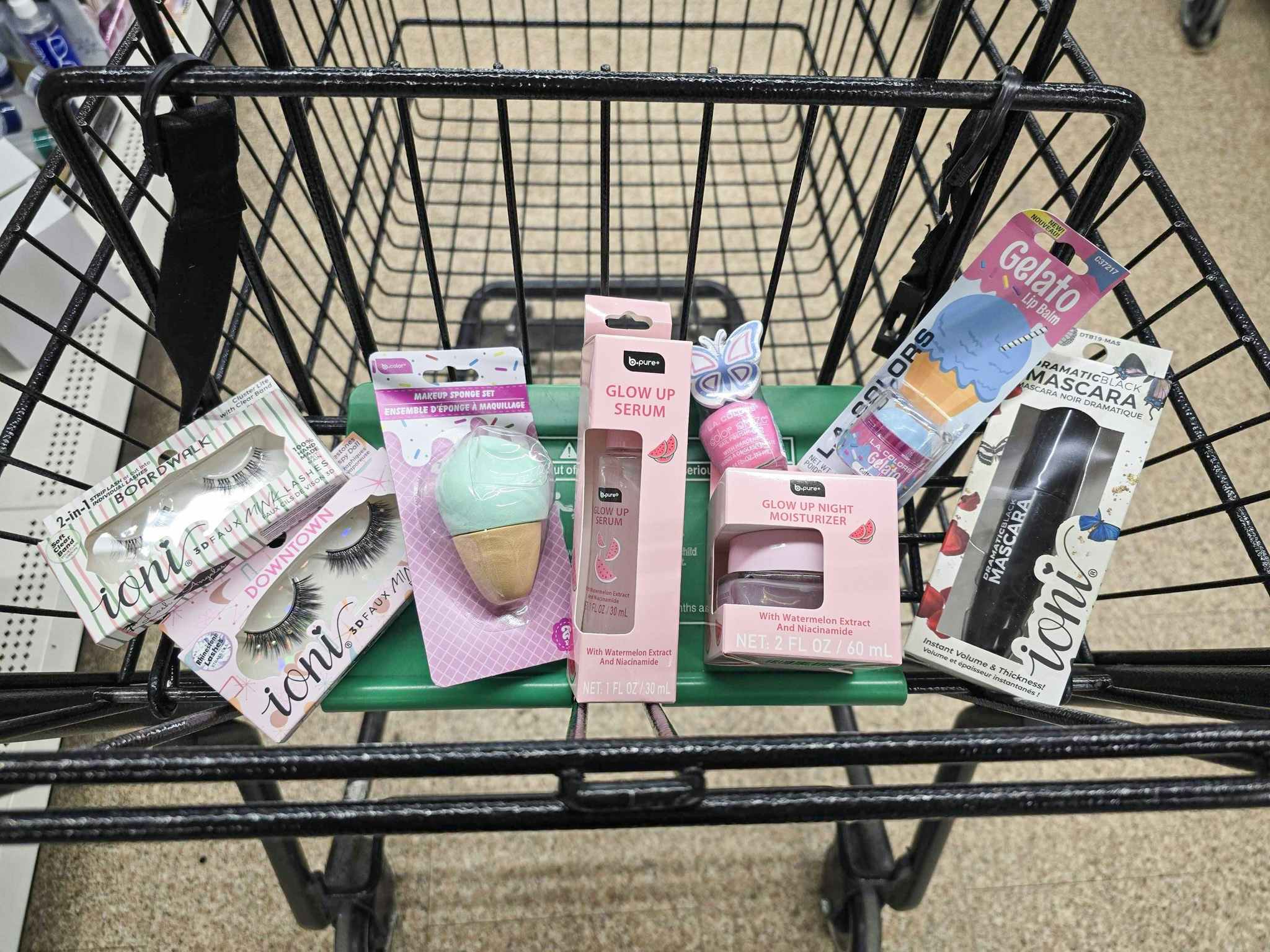 beauty supplies in a cart