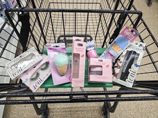beauty supplies in a cart