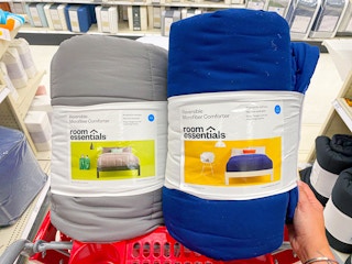 room essentials microfiber comforters in a target shopping cart