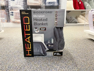Biddeford Electric Heated Microplush Throw in box on floor