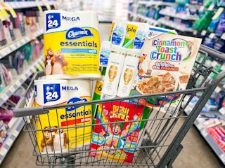 crest bounty charmin puffs pantene general mills cereal items in walgreens cart