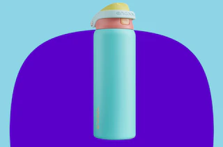 a blue water bottle 