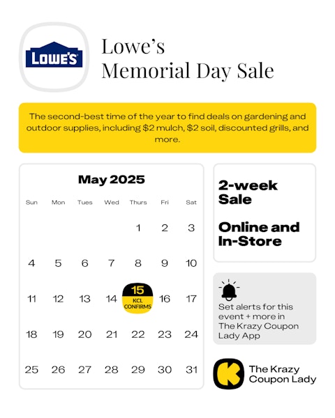 Lowe's Memorial Day Sale 2025 start date on Thursday, May 15.