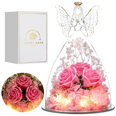 Preserved Flowers in Glass Angel, 6.7 in