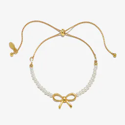 Simulated Pearl Bow Bolo Bracelet