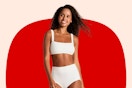 Model wearing a white Wild Fable Women's Sweater Rib Bra & Hot Pant Set