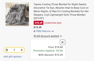 cooling throw blanket Amazon receipt
