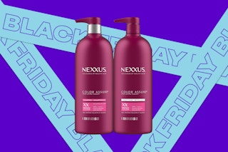 nexxus color assure shampoo and conditioner on a black friday backgroun