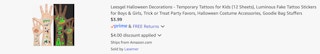 Amazon Temporary Halloween Tattoo Sheet 2025