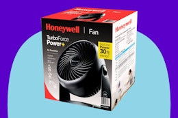 The Honeywell Black Turbo Force Power Table Fan in box (stock photo)