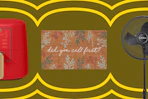 red air fryer, coir doormat, black oscillating fan
