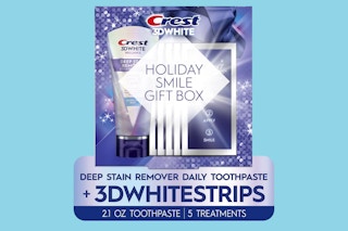 crest 3d whitestrips gift set on blue background