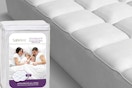 SafeRest CloudGuard - Queen Size Hybrid Mattress Protector next to a bed.