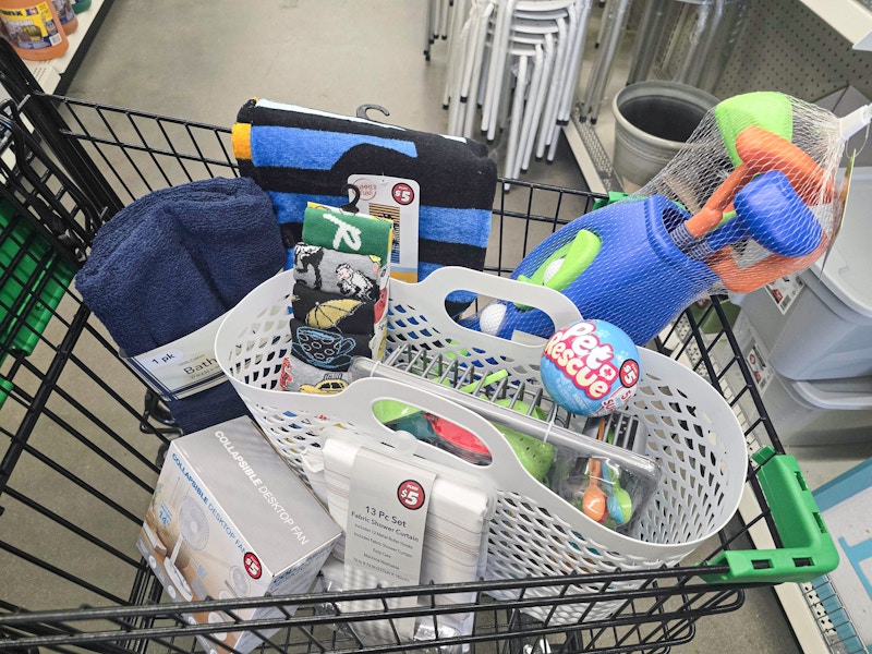 cart full of items at dollar tree